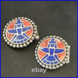 Mens Cuff Links Zuni Blue Lapis Spiny Oyster Kachina Sterling Silver Inlay 20285