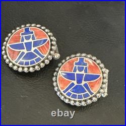 Mens Cuff Links Zuni Blue Lapis Spiny Oyster Kachina Sterling Silver Inlay 20285