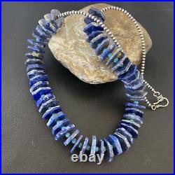 Mens Navajo Pearls Blue Lapis Turquoise Sterling Silver Necklace 20 13832