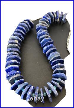 Mens Navajo Pearls Blue Lapis Turquoise Sterling Silver Necklace 20 13832