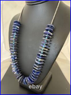 Mens Navajo Pearls Blue Lapis Turquoise Sterling Silver Necklace 20 13832