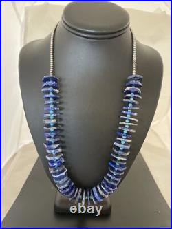 Mens Navajo Pearls Blue Lapis Turquoise Sterling Silver Necklace 20 13832