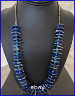 Mens Navajo Pearls Blue Lapis Turquoise Sterling Silver Necklace 20 13832