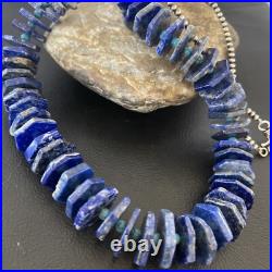 Mens Navajo Pearls Blue Lapis Turquoise Sterling Silver Necklace 20 13832