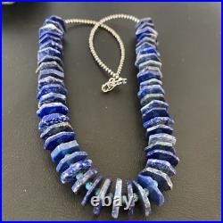 Mens Navajo Pearls Blue Lapis Turquoise Sterling Silver Necklace 20 13832