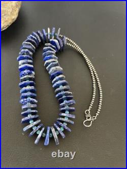 Mens Navajo Pearls Blue Lapis Turquoise Sterling Silver Necklace 20 13832