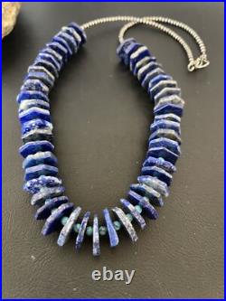 Mens Navajo Pearls Blue Lapis Turquoise Sterling Silver Necklace 20 13832