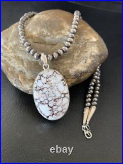 Mens Navajo Sterling Silver Wild Horse Turquoise Necklace Pendant 12814