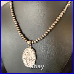 Mens Navajo Sterling Silver Wild Horse Turquoise Necklace Pendant 12814