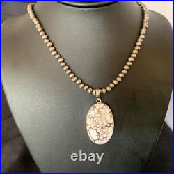 Mens Navajo Sterling Silver Wild Horse Turquoise Necklace Pendant 12814