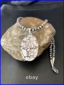 Mens Navajo Sterling Silver Wild Horse Turquoise Necklace Pendant 12814