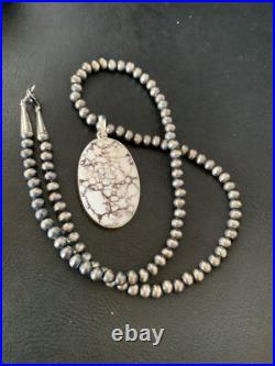 Mens Navajo Sterling Silver Wild Horse Turquoise Necklace Pendant 12814
