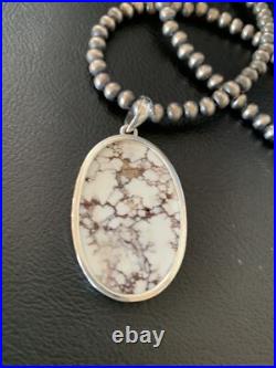 Mens Navajo Sterling Silver Wild Horse Turquoise Necklace Pendant 12814