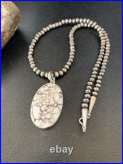 Mens Navajo Sterling Silver Wild Horse Turquoise Necklace Pendant 12814