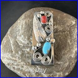 Mens Women Blue Turquoise Coral Navajo Stainless Stamped Silver Money Clip 19735