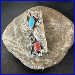 Mens Women Blue Turquoise Coral Navajo Stainless Stamped Silver Money Clip 19735