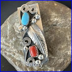 Mens Women Blue Turquoise Coral Navajo Stainless Stamped Silver Money Clip 19735