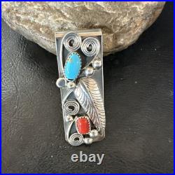 Mens Women Blue Turquoise Coral Navajo Stainless Stamped Silver Money Clip 19735