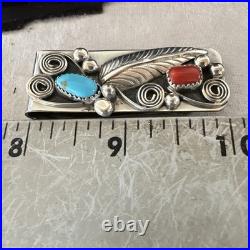 Mens Women Blue Turquoise Coral Navajo Stainless Stamped Silver Money Clip 19735