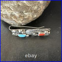 Mens Women Blue Turquoise Coral Navajo Stainless Stamped Silver Money Clip 19735