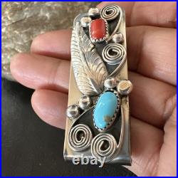 Mens Women Blue Turquoise Coral Navajo Stainless Stamped Silver Money Clip 19735