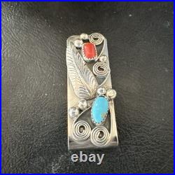 Mens Women Blue Turquoise Coral Navajo Stainless Stamped Silver Money Clip 19735