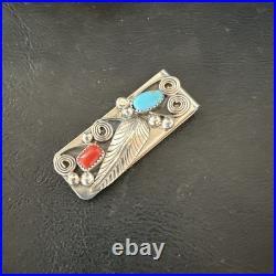 Mens Women Blue Turquoise Coral Navajo Stainless Stamped Silver Money Clip 19735