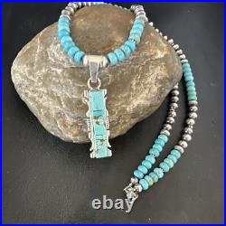 Mens Womens Turquoise#8 Pendant Navajo Sterling Silver Necklace 17072
