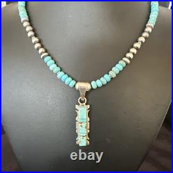 Mens Womens Turquoise#8 Pendant Navajo Sterling Silver Necklace 17072