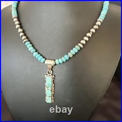 Mens Womens Turquoise#8 Pendant Navajo Sterling Silver Necklace 17072