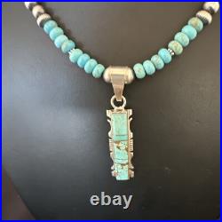 Mens Womens Turquoise#8 Pendant Navajo Sterling Silver Necklace 17072