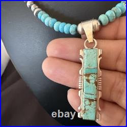 Mens Womens Turquoise#8 Pendant Navajo Sterling Silver Necklace 17072