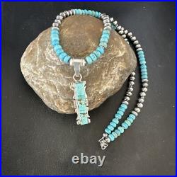 Mens Womens Turquoise#8 Pendant Navajo Sterling Silver Necklace 17072