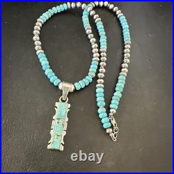 Mens Womens Turquoise#8 Pendant Navajo Sterling Silver Necklace 17072