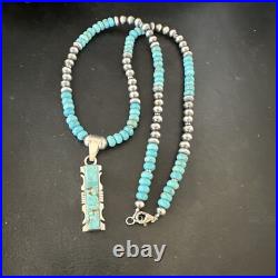 Mens Womens Turquoise#8 Pendant Navajo Sterling Silver Necklace 17072