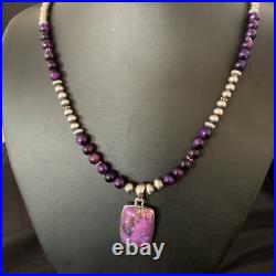 Mohave Turquoise & Onyx Pendant Navajo Pearls Sterling Silver Necklace 21 13401