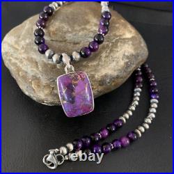 Mohave Turquoise & Onyx Pendant Navajo Pearls Sterling Silver Necklace 21 13401