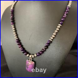 Mohave Turquoise & Onyx Pendant Navajo Pearls Sterling Silver Necklace 21 13401