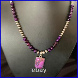 Mohave Turquoise & Onyx Pendant Navajo Pearls Sterling Silver Necklace 21 13401