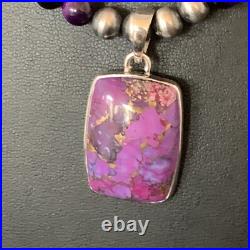 Mohave Turquoise & Onyx Pendant Navajo Pearls Sterling Silver Necklace 21 13401