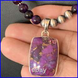 Mohave Turquoise & Onyx Pendant Navajo Pearls Sterling Silver Necklace 21 13401