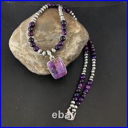 Mohave Turquoise & Onyx Pendant Navajo Pearls Sterling Silver Necklace 21 13401