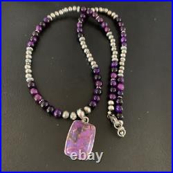 Mohave Turquoise & Onyx Pendant Navajo Pearls Sterling Silver Necklace 21 13401