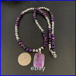 Mohave Turquoise & Onyx Pendant Navajo Pearls Sterling Silver Necklace 21 13401