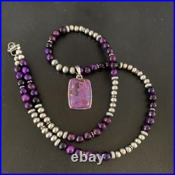 Mohave Turquoise & Onyx Pendant Navajo Pearls Sterling Silver Necklace 21 13401