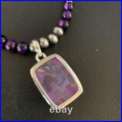 Mohave Turquoise & Onyx Pendant Navajo Pearls Sterling Silver Necklace 21 13401