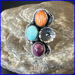 Multicolor Ring Turquoise Spiny Navajo Sterling Silver Cluster Size 7 19178