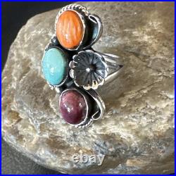 Multicolor Ring Turquoise Spiny Navajo Sterling Silver Cluster Size 7 19178