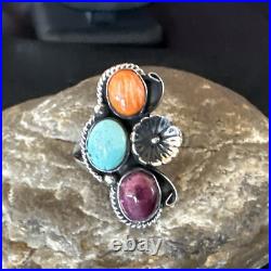 Multicolor Ring Turquoise Spiny Navajo Sterling Silver Cluster Size 7 19178