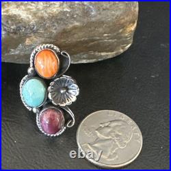 Multicolor Ring Turquoise Spiny Navajo Sterling Silver Cluster Size 7 19178